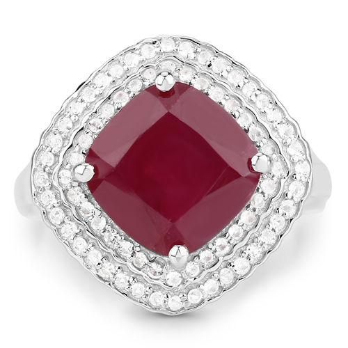 5.86 Carat Glass Filled Ruby and White Topaz .925 Sterling Silver Ring