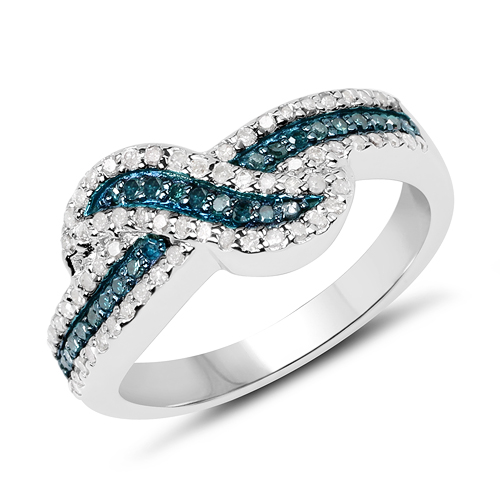 Diamond-0.48 Carat Genuine Blue Diamond & White Diamond .925 Sterling Silver Ring