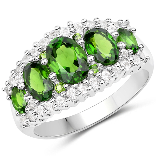 Rings-2.62 Carat Genuine Chrome Diopside .925 Sterling Silver Ring