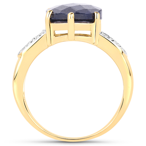 14K Yellow Gold Plated 8.03 Carat Dyed Sapphire and White Diamond .925 Sterling Silver Ring
