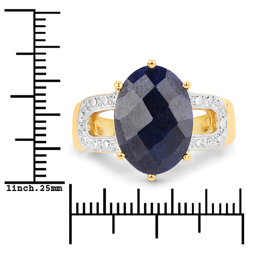 14K Yellow Gold Plated 8.03 Carat Dyed Sapphire and White Diamond .925 Sterling Silver Ring