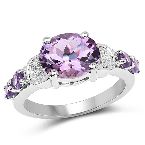 Amethyst-2.58 Carat Genuine Amethyst and White Diamond .925 Sterling Silver Ring