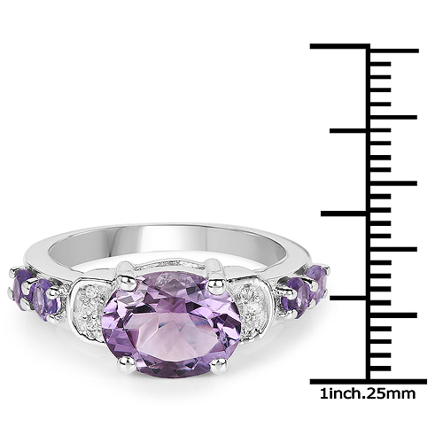 2.58 Carat Genuine Amethyst and White Diamond .925 Sterling Silver Ring