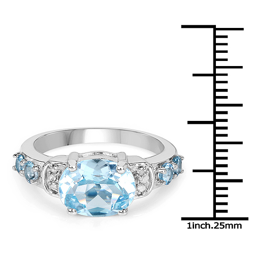 3.06 Carat Genuine Blue Topaz and White Diamond .925 Sterling Silver Ring