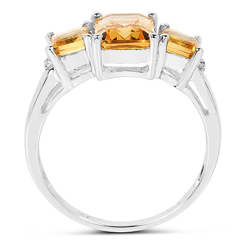 2.42 Carat Genuine Citrine and White Diamond .925 Sterling Silver Ring