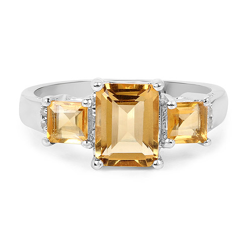 2.42 Carat Genuine Citrine and White Diamond .925 Sterling Silver Ring