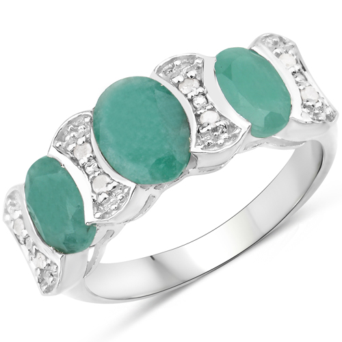 Emerald-2.05 Carat Genuine Emerald and White Diamond .925 Sterling Silver Ring