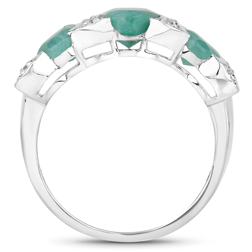 2.05 Carat Genuine Emerald and White Diamond .925 Sterling Silver Ring