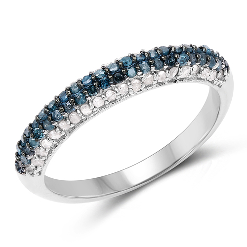 0.43 Carat Genuine Blue Diamond & White Diamond .925 Sterling Silver Ring