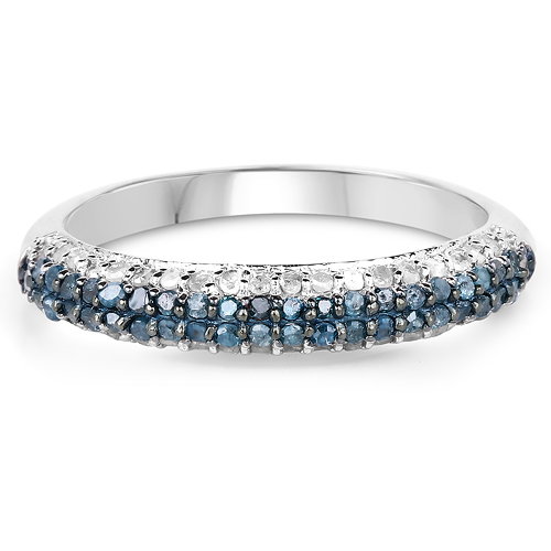 0.43 Carat Genuine Blue Diamond & White Diamond .925 Sterling Silver Ring
