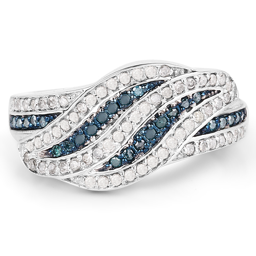 0.47 Carat Genuine Blue Diamond & White Diamond .925 Sterling Silver Ring