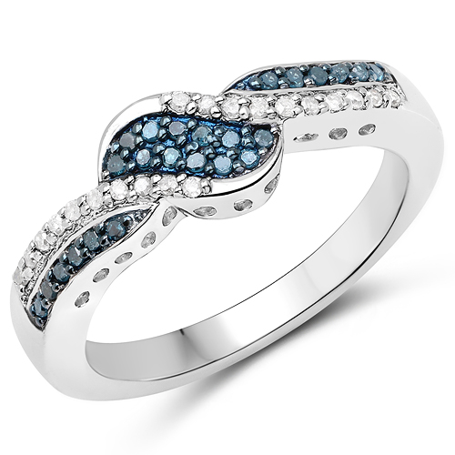 Diamond-0.23 Carat Genuine Blue Diamond and White Diamond .925 Sterling Silver Ring