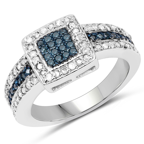 0.49 Carat Genuine Blue Diamond & White Diamond .925 Sterling Silver Ring