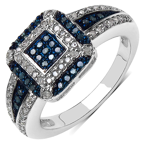 0.50 Carat Genuine Blue Diamond & White Diamond .925 Sterling Silver Ring