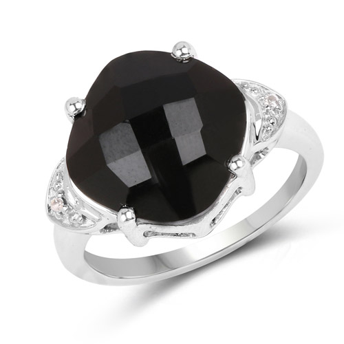 Rings-6.07 Carat Genuine Black Onyx and White Topaz .925 Sterling Silver Ring