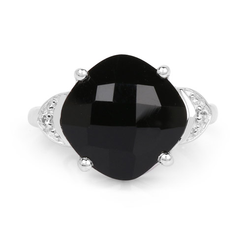 6.07 Carat Genuine Black Onyx and White Topaz .925 Sterling Silver Ring