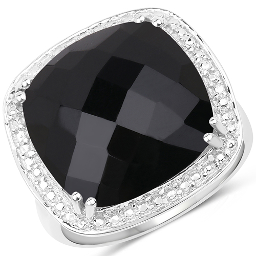 Rings-9.77 Carat Genuine Black Onyx .925 Sterling Silver Ring