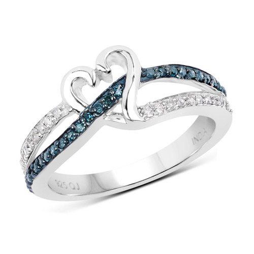 Diamond-0.24 Carat Genuine Blue Diamond and White Diamond .925 Sterling Silver Ring