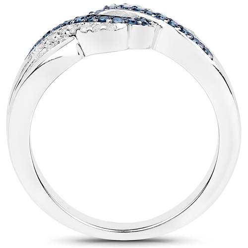 0.19 Carat Genuine Blue Diamond and White Diamond .925 Sterling Silver Ring