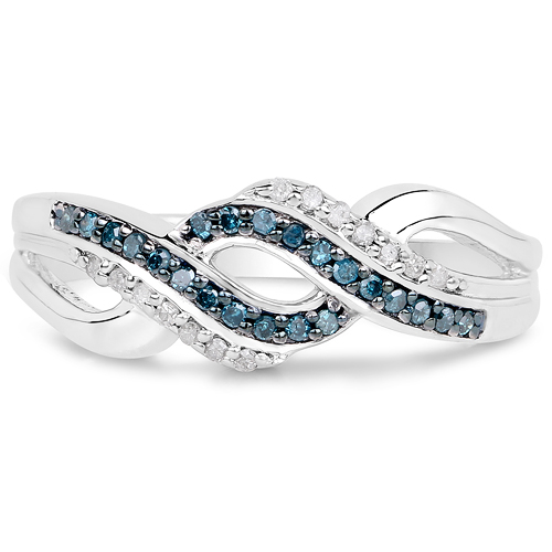 0.19 Carat Genuine Blue Diamond and White Diamond .925 Sterling Silver Ring