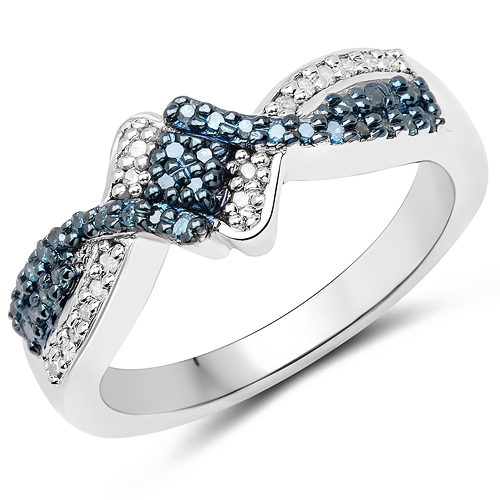 Diamond-0.25 Carat Genuine Blue Diamond and White Diamond .925 Sterling Silver Ring