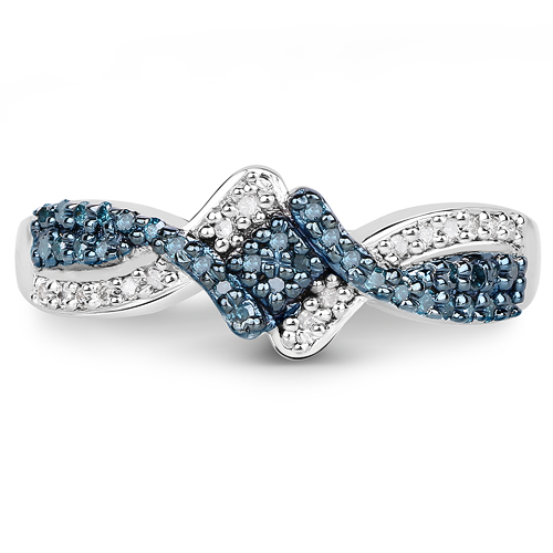 0.25 Carat Genuine Blue Diamond and White Diamond .925 Sterling Silver Ring