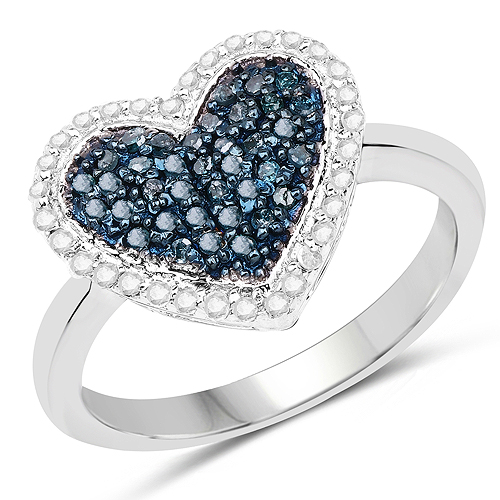 Diamond-0.40 Carat Genuine Blue Diamond and White Diamond .925 Sterling Silver Ring
