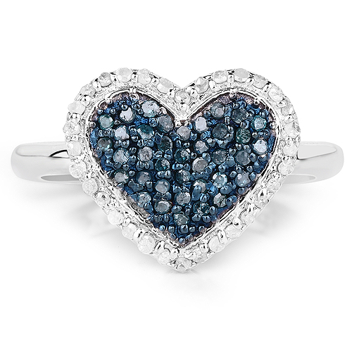 0.40 Carat Genuine Blue Diamond and White Diamond .925 Sterling Silver Ring