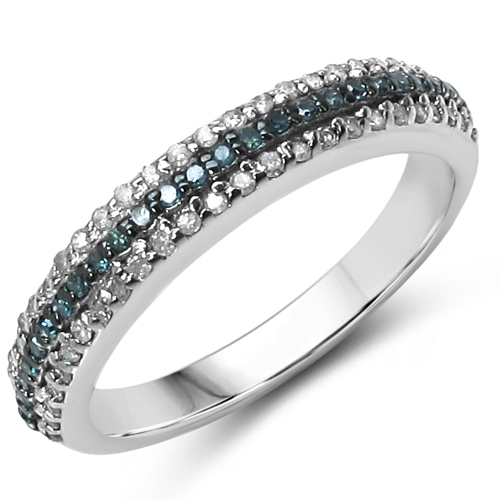 0.44 Carat Genuine Blue Diamond & White Diamond .925 Sterling Silver Ring