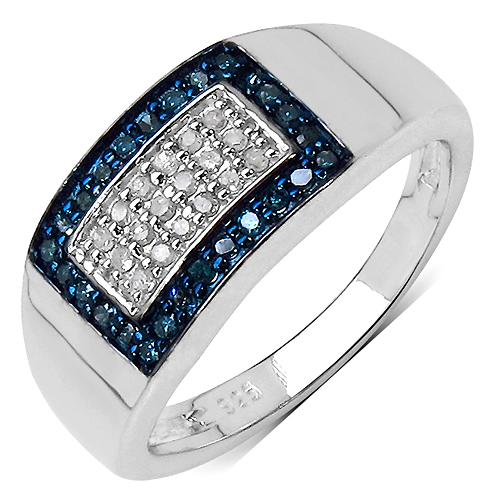 0.25 Carat Genuine Blue Diamond & White Diamond .925 Sterling Silver Ring
