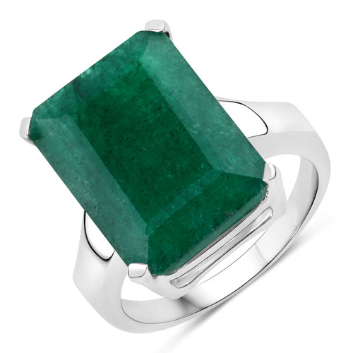 Emerald-8.94 Carat Dyed Emerald .925 Sterling Silver Ring