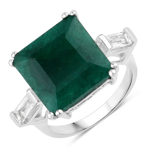 Emerald-7.95 Carat Dyed Emerald and White Topaz .925 Sterling Silver Ring