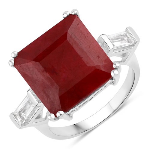 Ruby-10.60 Carat Dyed Ruby and White Topaz .925 Sterling Silver Ring