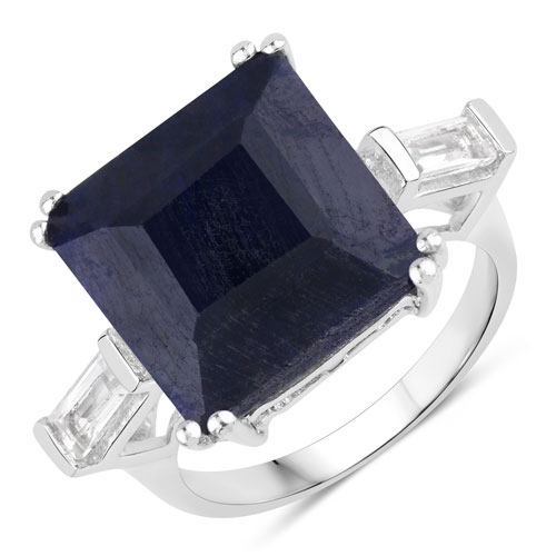 Sapphire-11.60 Carat Dyed Sapphire and White Topaz .925 Sterling Silver Ring