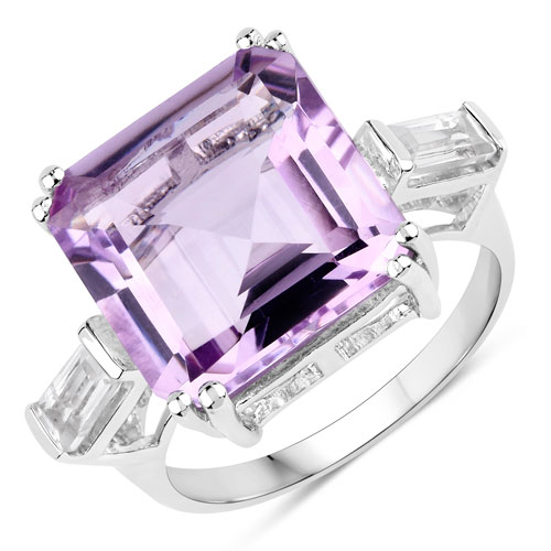 Amethyst-8.30 Carat Genuine Pink Amethyst and White Topaz .925 Sterling Silver Ring