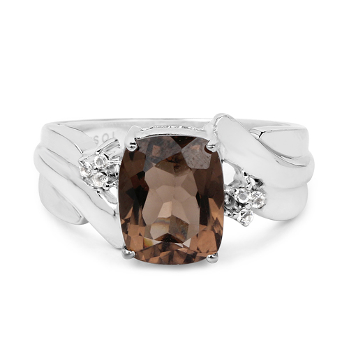 2.94 Carat Genuine Smoky Quartz & White Topaz Brass Ring