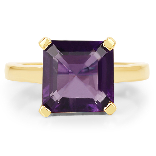 14K Yellow Gold Plated 4.62 Carat Genuine Amethyst .925 Sterling Silver Ring