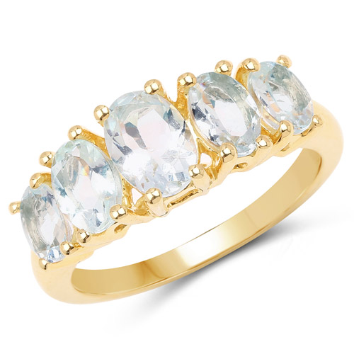 Rings-14K Yellow Gold Plated 2.13 Carat Genuine Aquamarine .925 Sterling Silver Ring