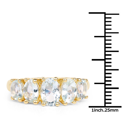 14K Yellow Gold Plated 2.13 Carat Genuine Aquamarine .925 Sterling Silver Ring