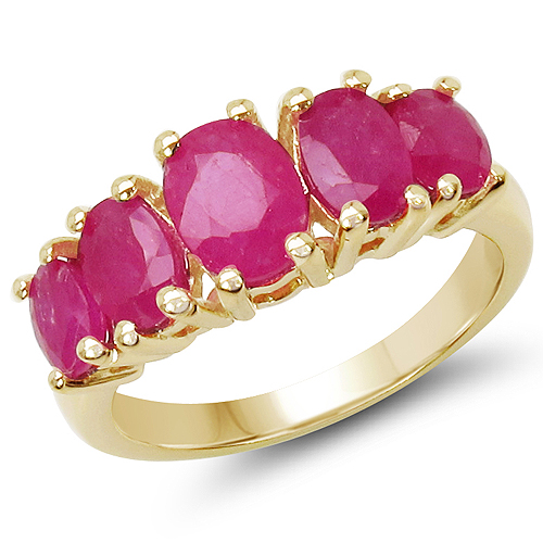 Ruby-14K Yellow Gold Plated 3.10 Carat Genuine Ruby .925 Sterling Silver Ring