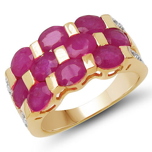 Ruby-14K Yellow Gold Plated 5.06 Carat Genuine Ruby & White Diamond .925 Sterling Silver Ring