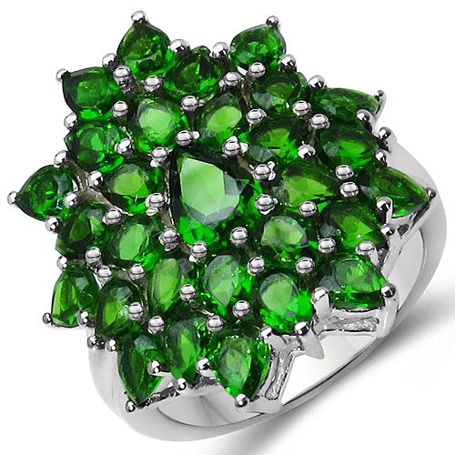 Rings-4.80 Carat Genuine Chrome Diopside .925 Sterling Silver Ring