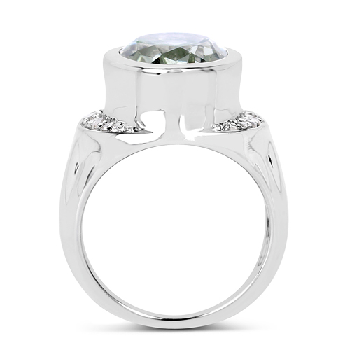 5.39 Carat Genuine Green Amethyst & White Diamond .925 Sterling Silver Ring