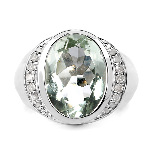 5.39 Carat Genuine Green Amethyst & White Diamond .925 Sterling Silver Ring