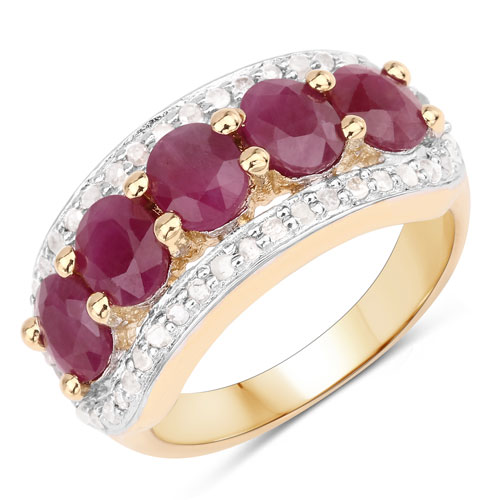 Ruby-1.74 Carat Genuine Ruby and White Diamond .925 Sterling Silver Ring