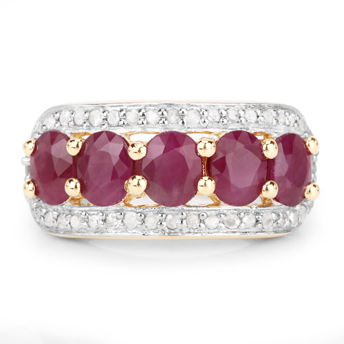 1.74 Carat Genuine Ruby and White Diamond .925 Sterling Silver Ring