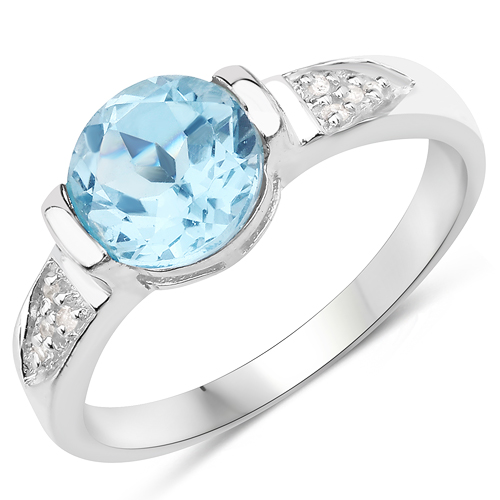 Rings-2.29 Carat Genuine Blue Topaz and White Diamond .925 Sterling Silver Ring