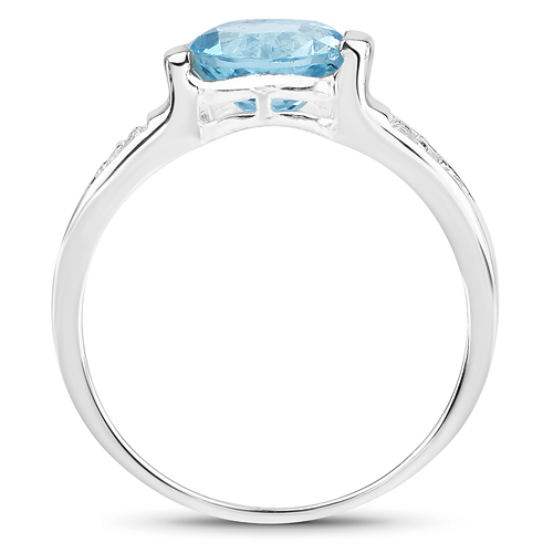 2.29 Carat Genuine Blue Topaz and White Diamond .925 Sterling Silver Ring