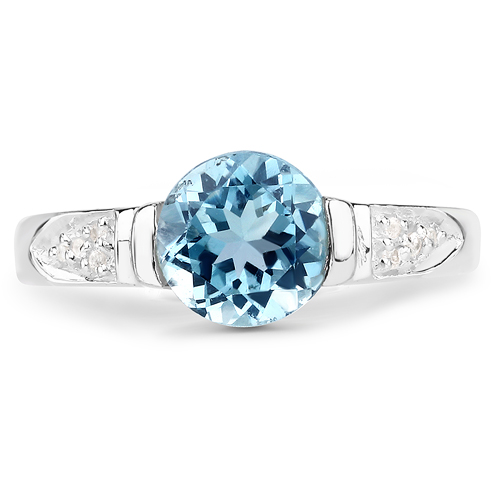 2.29 Carat Genuine Blue Topaz and White Diamond .925 Sterling Silver Ring