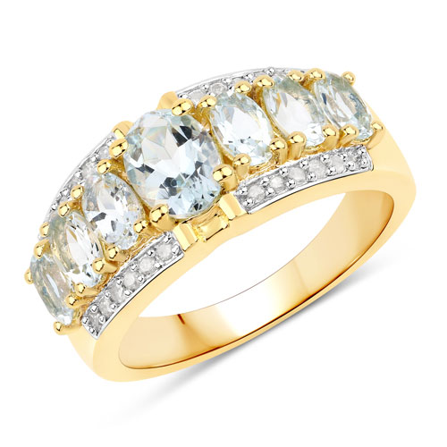 Rings-1.93 Carat Genuine Aquamarine and White Diamond .925 Sterling Silver Ring